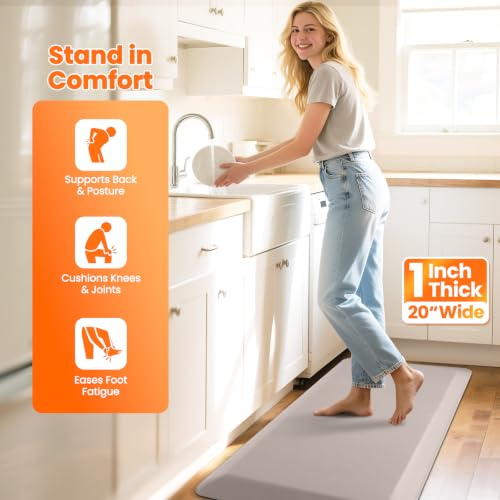 Image of 1-Inch Thick Anti-Fatigue Mat for Kitchen and Standing Desk, 20 inchx39 inch, Khaki