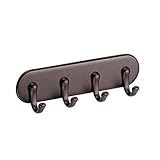 InterDesign AFFIXX, Peel and Stick Strong Self-Adhesive Key Storage Rack for Office, Entryway, Kitchen - 4 Hooks, Bronze