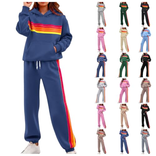 ZWRXW 2 Piece Sets for Women Rainbow Striped Lounge Set Matching Sweat Set - image 1