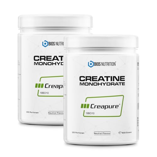 CREAPURE® Creatin Monohydrat Pulver 2x 500gr - 100% reinstes Kreatin - hochdosiert, vegan & geschmacksneutral - BIOS Nutrition (Made in Germany)