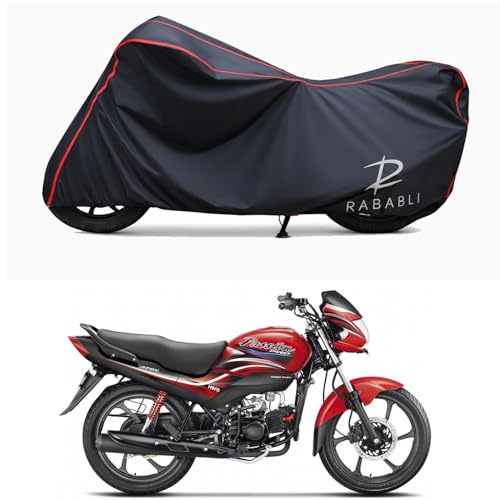 Image of Waterproof Bike Body Cover Compatible for | Hero Passion Pro | Taffeta Fabric, Red Piping Design, Bottom Elastic Fit | Dustproof, Sun UV & Rain Protection for All Bikes