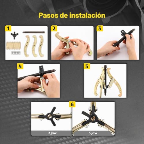 Extractor de rodamientos ajustable para desmontar poleas gripadas y engranajes fijos 6