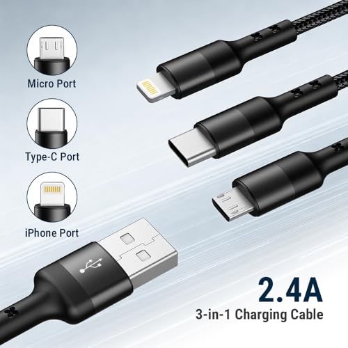 Image of COSTAR 3 in 1 USB Fast Charging Cable Nylon Braided Multiple 2.4A Charging Cable, Compatible For All Smartphone, Iphones and Android, iOS and Type C Devices (1.25M)