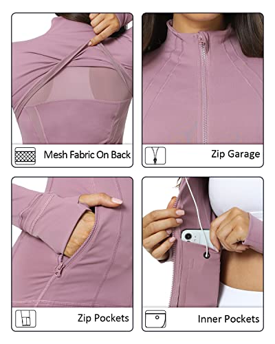Queenieke Women Athletic Jackets Cottony-Soft Full Zip Slim Fit Workout Running Jacket With Pockets(M,Dusty Lavender) #TOP3