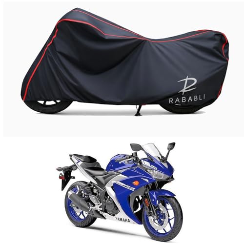 Image of Waterproof Bike Body Cover Compatible for | Yamaha R3 | Taffeta Fabric, Red Piping Design, Bottom Elastic Fit | Dustproof, Sun UV & Rain Protection for All Bikes