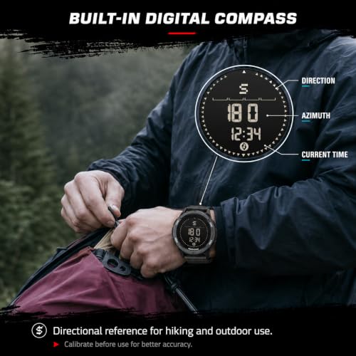 Image of NORTH EDGE APACHE-46 Digital Sports Watch for Men - Military Tactical Survival Watch with Compass, Temperature, Steps Tracker