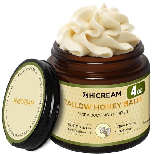 Hicream Beef Tallow for Skin, Beef Tallow and Honey Balm, 100% Organic Grass-Fed Beef Tallow, Face &...