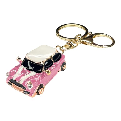 Image of beypovk for Mini Cooper Keychain, Creative 3D Car Model Rhinestone Key Fob Cover Keyring, Universal Cute Key Chain with Ring for Men Women, Car Accessories (Pink)