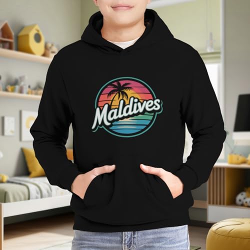 Kids Summer Beach Holiday - Maldives Boys Girls Lightweight Kangaroo Pocket Fleece Hoodies 6