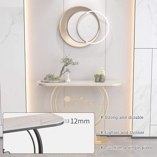 Mesa consola estrecha con estantes de madera y metal para pasillo 4