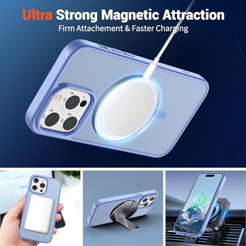 Image of SUPFINE Magnetic for iPhone 14 Pro Case (Compatible with MagSafe) (Military Grade Drop Protection) Slim Translucent Matte Shockproof Phone Cover,Blue Purple