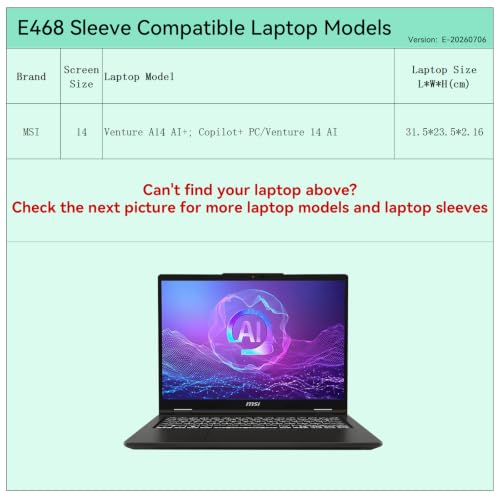 Image of Smatree Elite Laptop Sleeve for 14 inch MSI Venture 14 AI, for MSI Protective Laptop Sleeve with Accessory Pocket, YKK Zipper, Patented Super-Corner Design (E468)