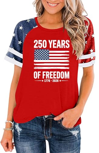CAZYCHILD 250 Anniversary USA Shirt Women 4th of July Shirts Womens Americas 250th Birthday Tshirt Independence Day Tee