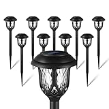 EXCMARK 10 Pack Solar Lights Outdoor Decorative, Solar Pathway Lights Outdoor, Solar Powered Garden Yard Lights for Walkway Sidewalk Driveway. (Black, Cool White)
