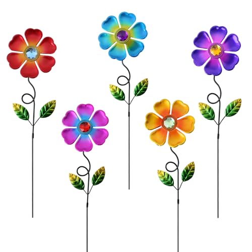 Venniy Garden Decor for Outside,5 pcs Metal Flower Yard Decorative Stakes