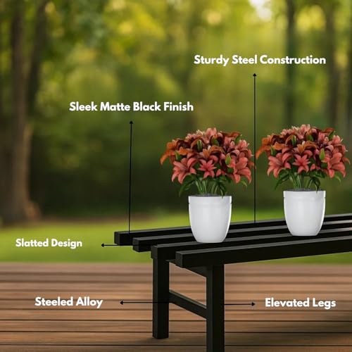 Image of Mighty Home Iron Plant Stand Set of 2, Black, Durable Metal Rack for Indoor & Outdoor Decor, Heavy Duty Construction, Rust-Resistant Finish, Space-Saving Plant Holder for Home, Balcony & Garden