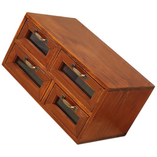 JOINPAYA Organizador de Escritorio Vintage de Madera con 4 Cajones, Caja de Almacenamiento Versátil Marrón, Doble Capa para Joyas y Accesorios, Adecuado para Oficina y Hogar