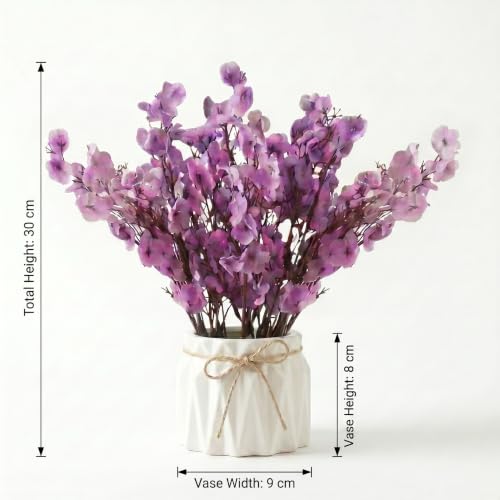 Image of Dekorly Artificial Lavender Plant in White Pot, 18cm - Realistic Faux Flower Arrangement for Home & Office Decor (Set of 1) (1, Light Purple Baby's Breath)