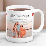 Cristal Plaque - Taza Cerámica Personalizada para Papá con Foto y Texto “Feliz Día Papá” | Taza Cerámica 325ml | Asa Ergonómica | Regalo Día del Padre, Cumpleaños y Aniversario