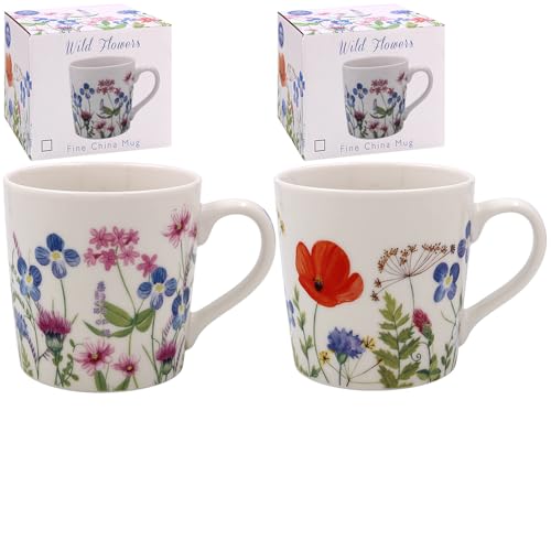 Image of The Leonardo Collection Set of 2 Fine China Mugs - Wild Flowers Design