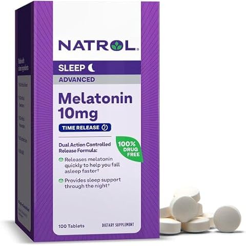 Fits Natrol Advanced Sleep Melatonin 10mg, Dietary Supplement for Restful Sleep, Time Release Melatonin Tablets, 100 Tablets, 100 Day Supply Cover