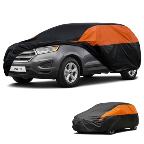 Image of GUNHYI Waterproof Lightweight SUV Full Car Cover Custom Fit Ford Edge | All‑weather Outdoor sun /rain /dust /snow /wind /UV protection, breathable tear‑resistant fabric, black‑orange design,storage bag