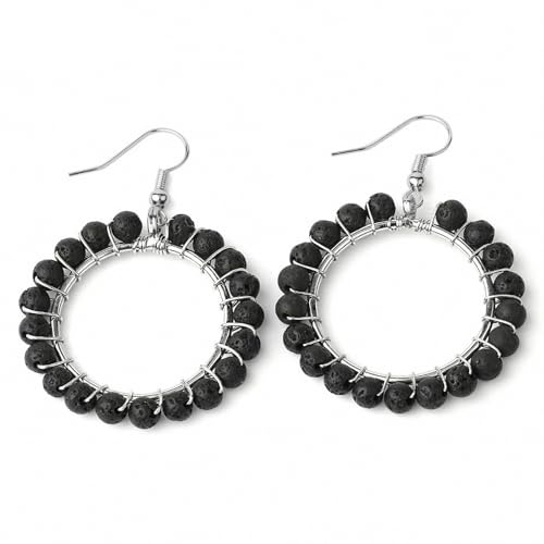 Boucles d'oreilles pendantes en cristal naturel et perles d'argent enveloppées de fil