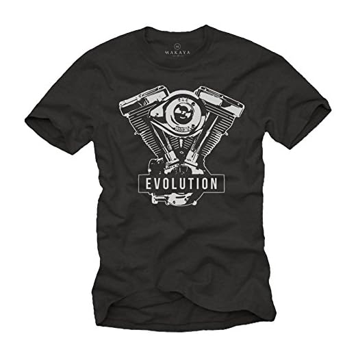 MAKAYA Ropa Moto Hombre - Evolution - Camiseta Motera T-Shirt Evolucion Motor Davidson Negro M