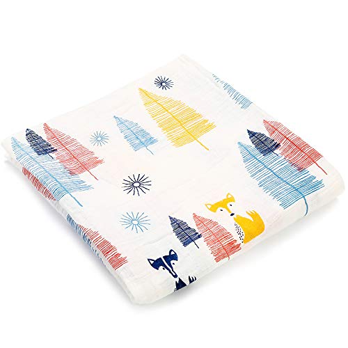 Muslin Swaddle Blankets Silky Soft 100% Cotton Absorbent 1 Pack 47×40 inch Large Muslin Swaddle for Girl and Boy (Color NO8)