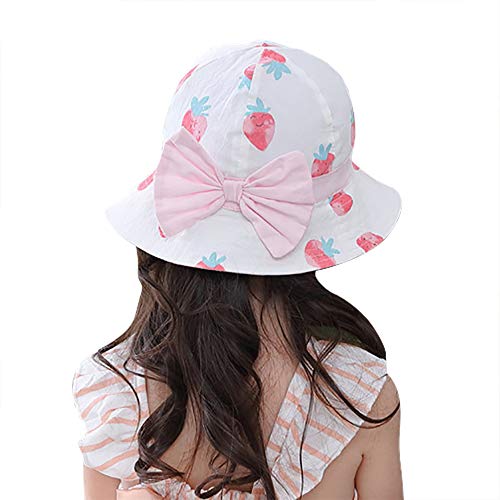 jerague Sun Hat for Girls 3-5T Baby Toddler Kids Packable Summer Cap Bowknot Cotton Bucket Hat for Outdoor Anti-UV Beach