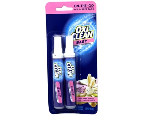 OxiClean Pacote duplo de caneta removedor de manchas instantâneas para bebês, 21 g cada, em movimento para bolsas de fraldas, fórmula suave para roupas de bebê, fórmula alimentar e manchas de cuspe