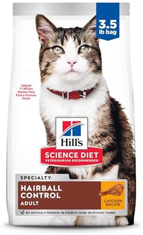 Hill’s Science Diet Dry Cat Food, Adult, Hairball Control, Chicken Recipe, 3.5 lb. Bag
