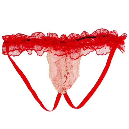 Men's Lace Frilly Sissy Thong Panties G-string Bikini Briefs Underwear Sissy Pouch for Men
