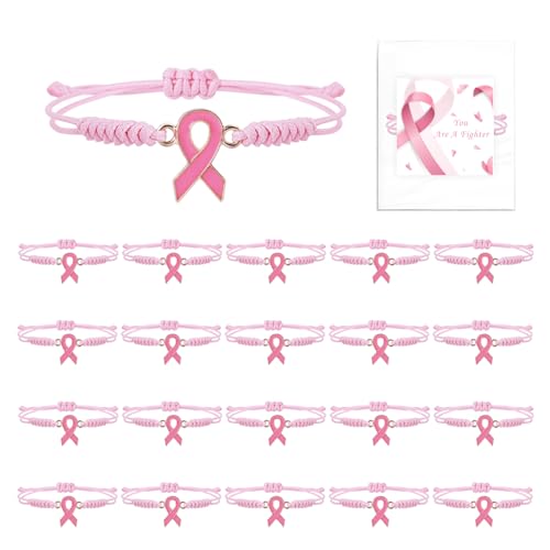 KEIVIWO 20 PCS Breast Cancer Awareness Braided Bracelets, Independent Package of Each Piece, Courage Hope Strength Faith Accessories Inspiring Wristbands for Party Supplies Favors Encouragement Gifts