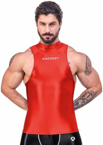 [AMORESY] アモレシー 公式 ハイネック ベスト vest トップス 袖なし 光沢感 ストレッチ Sliktex Classic UV防止 吸湿通気 Hercules 詳細画像1