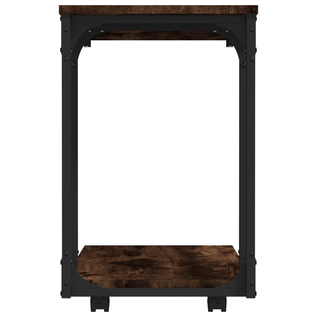 Mesa auxiliar con ruedas, roble ahumado, 50 x 35 x 55,5 cm, diseño en forma de C, mesa de centro industrial, mesita de noche móvil para salón, dormitorio, oficina