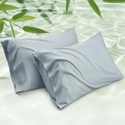 Image of Mush Bamboo Pillow Cover Set of 2 | 400 TC | 100% Bamboo Pillow Cover for Hair & Skin | Breathable, Silky Soft & Envelope Pillowcases for Hot Sleepers & Night Sweats | 17 inchx27 inch (Aqua Blue, King)