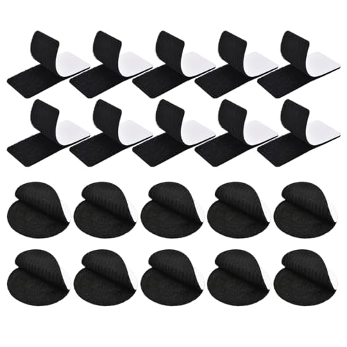 SIRLOMU 20 Pièces Bande Velcro Auto-adhésive Super Forte Adhérence pour Murs, Sols, Portes, Plastiques, Glaces (Noir) (Carré/Rond)