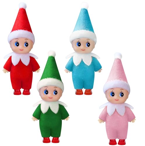 Dokeawo Christmas Elf Dolls Colorful Miniature Elf Toys for Christmas Decorations Stocking Stuffers Holiday New Year Gifts (Green+Red+Pink+Blue)