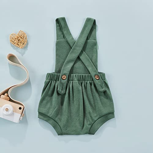 Coorally Newborn Baby Boys Girls Sleeveless Romper Bodysuit Solid Color Backless Straps Backless Jumpsuit One Piece Outfit (Green, 3-6 Months) #TOP6