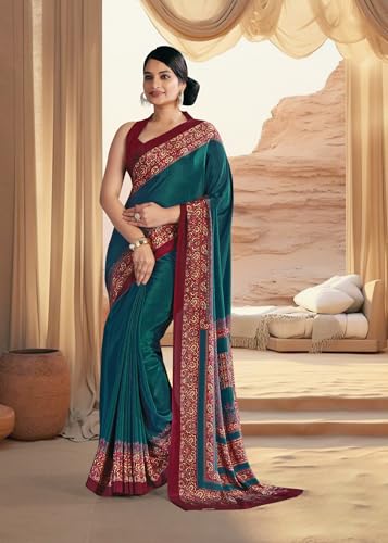 Image of Jaanvi fashion Women's Crepe Silk Saree with Unstitched Blouse Piece | Soft Lightweight Traditional Ethnic Wear Saree for Party, Wedding, Festival
