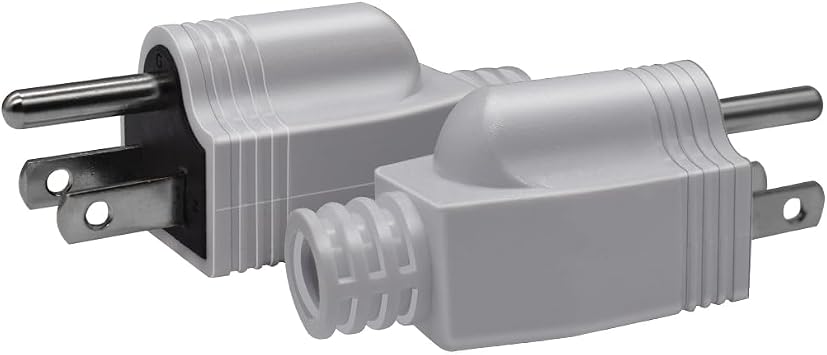 2-Pack NEMA 5-15P DIY Rewirable Male Plug, 15A 125V, 3-Prong US Standard Replacement Power Connector, Low-Profile SJT/SJTW/SVT Compatible Plug for Household and Office Use White