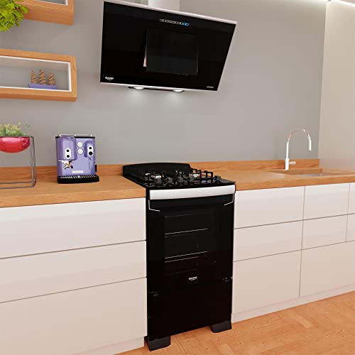 Fogão 4 Bocas Preto com Frente em Vidro Preto e Timer Digital Dako Diplomata Grill Bivolt