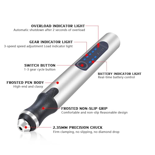Hoixin Electric Engraving Pen Electric Engraving Tool Kit USB Rechargeable Engraver Etching Pen Overload protection Quiet operation Mini Engraving Pen Suitable for stone metal jade wood(Silver 5) - Image 5