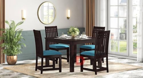 Image of Dining Table Set || Wood Dining Table with Chair 4 Seater || Dining Room Set || Wooden 4 Seater Dining Table || Modern and Unqiue Dining Table for Living Room (4 Seater Dining Table) Walnut Finish