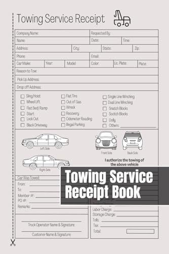 Towing Service Receipt Book: 50+ Work Orders and Invoices For Towing and Transport Services
