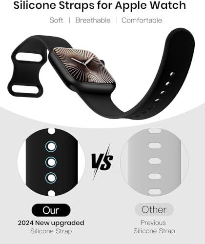 Patented Upgraded Silicone Strap Compatible with Apple Watch Straps 40mm 38mm 41mm 42mm 44mm 45mm 46mm 49mm Women Men,Soft Sport Bands for iWatch Series 11 10 9 8 7 6 5 4 3 2 1 SE Ultra/Black - Image 2