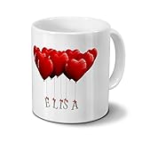 printplanet Tasse mit Namen Elisa - Motiv Herzballons - Namenstasse, Kaffeebecher, Mug, Becher, Kaffeetasse - Farbe Weiß