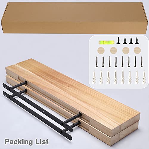 Habudda Floating Shelves, Wall Hanging Wood Shelf For Rustic Home Decor, Bathroom, Bedroom, Kitchen Display, Natural Wood, Invisible Bracket, 30", 2-Pack (Burlywood, 30"×6.7"×1.6") #TOP5