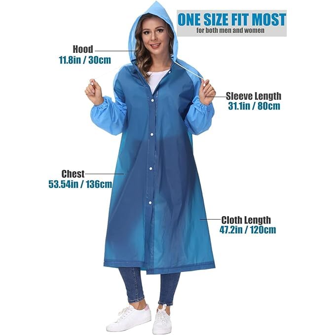 Image of Kolva Women EVA Plain Rain Coat Hooded Outdoor Water Resistant Portable Raincoat Suit (Blue) (1 Piece)